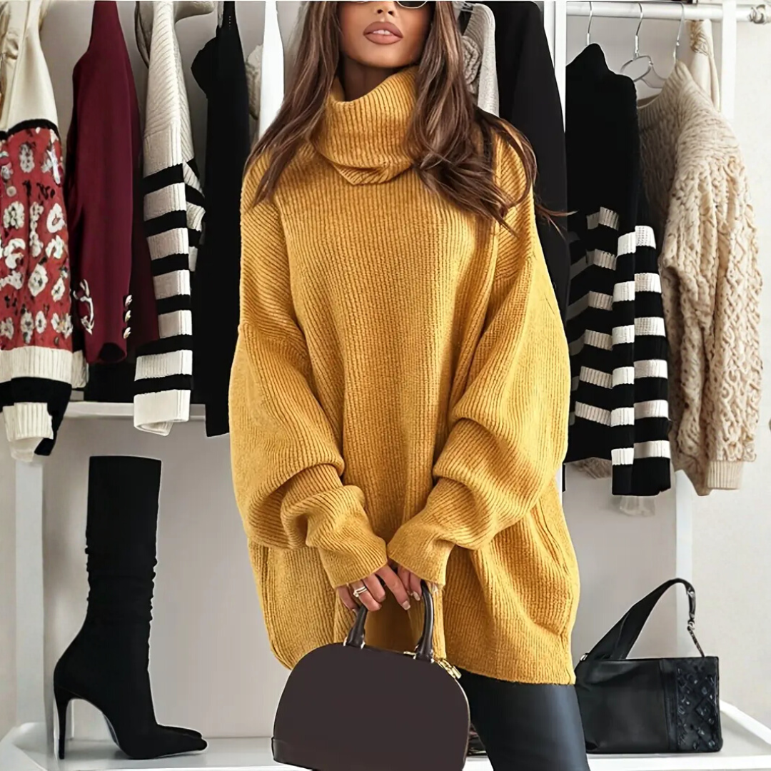 Maglione Donna Oversize con Collo Alto e Maniche Scese – Uso Quotidiano