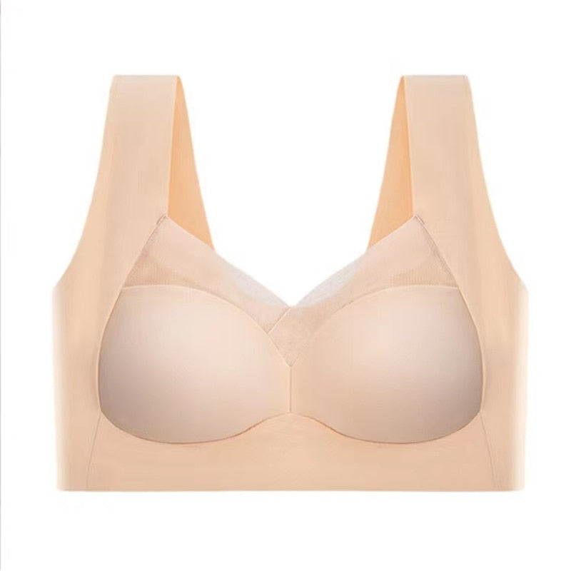 Reggiseno senza cuciture color carne, design confortevole e supporto ottimale, ideale per abbigliamento quotidiano. Lingerie donna moderna.