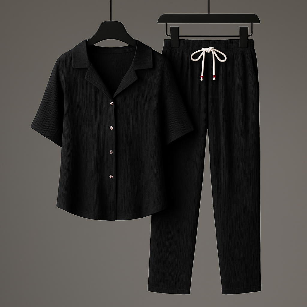 Men's Summer Set with Drawstring Pants and Open Collar Shirt