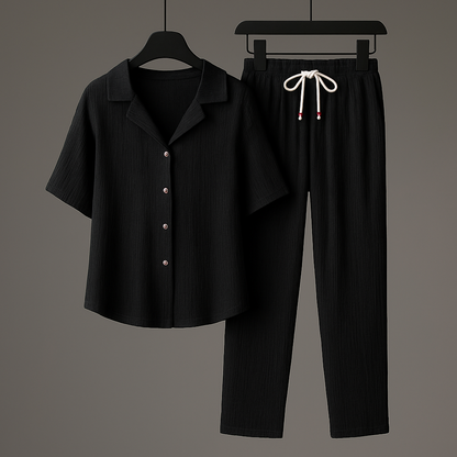 Men's Summer Set with Drawstring Pants and Open Collar Shirt