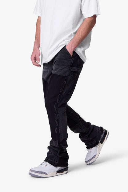 Jeans Uomo Neri a Zampa Stile Workwear – Vestibilità Slim e Dettagli a Pannelli