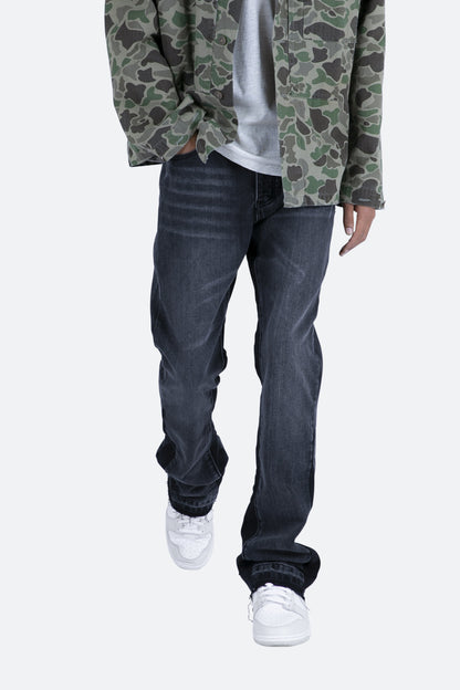 Men’s Bell-Bottom Jeans in Washed Black Denim with Contrasting Inserts