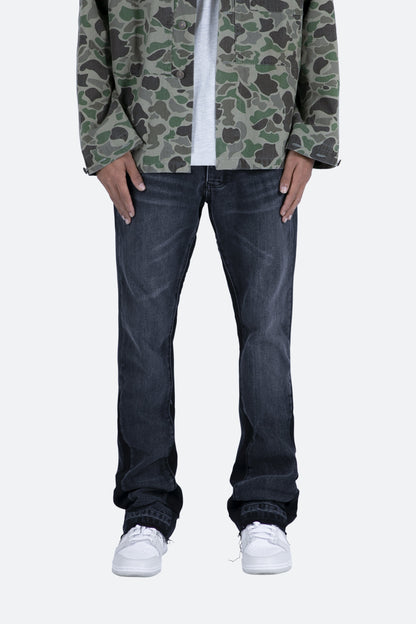 Men’s Bell-Bottom Jeans in Washed Black Denim with Contrasting Inserts