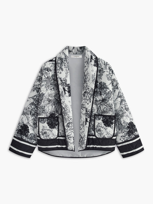 Women's Autumn Jacket with Artistic Print – Open Front