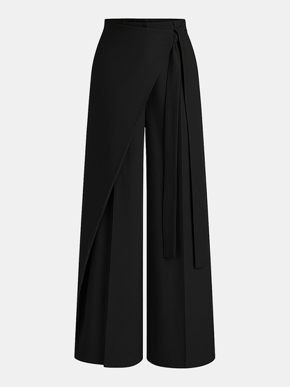 Women's Asymmetric Wide-Leg Trousers with a Tie Belt and Pleated Design