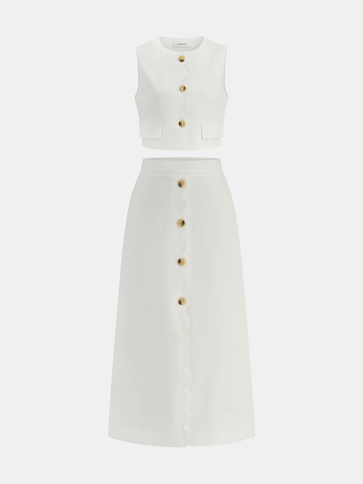 Women's Two-Piece Set with Vest and Coordinated Skirt – Scalloped Edge