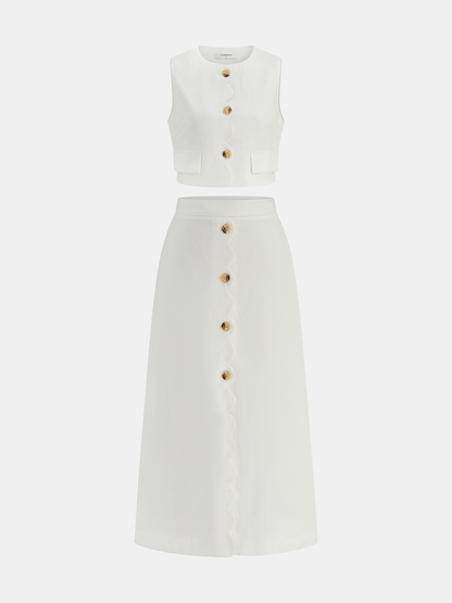 Women's Two-Piece Set with Vest and Coordinated Skirt – Scalloped Edge