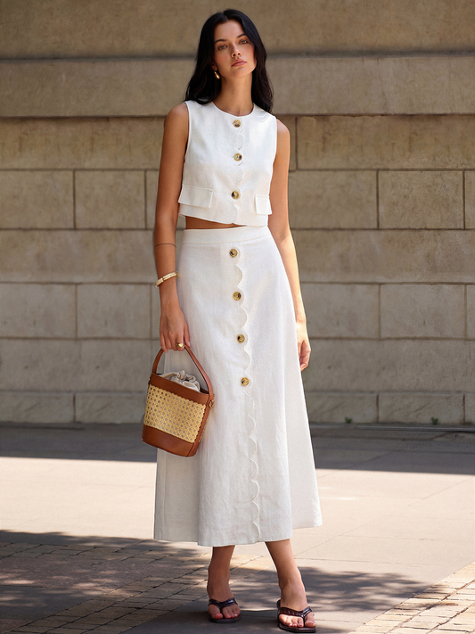 Women's Two-Piece Set with Vest and Coordinated Skirt – Scalloped Edge