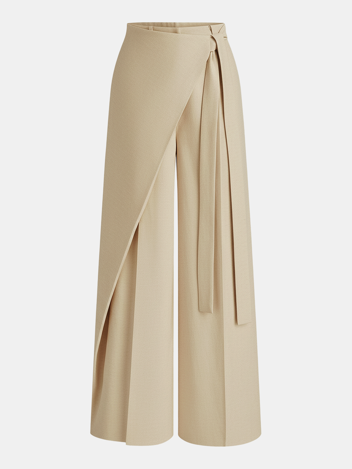 Women's Asymmetric Wide-Leg Trousers with a Tie Belt and Pleated Design