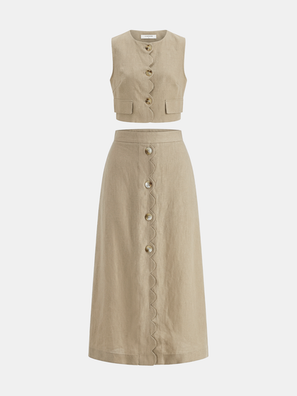 Women's Two-Piece Set with Vest and Coordinated Skirt – Scalloped Edge