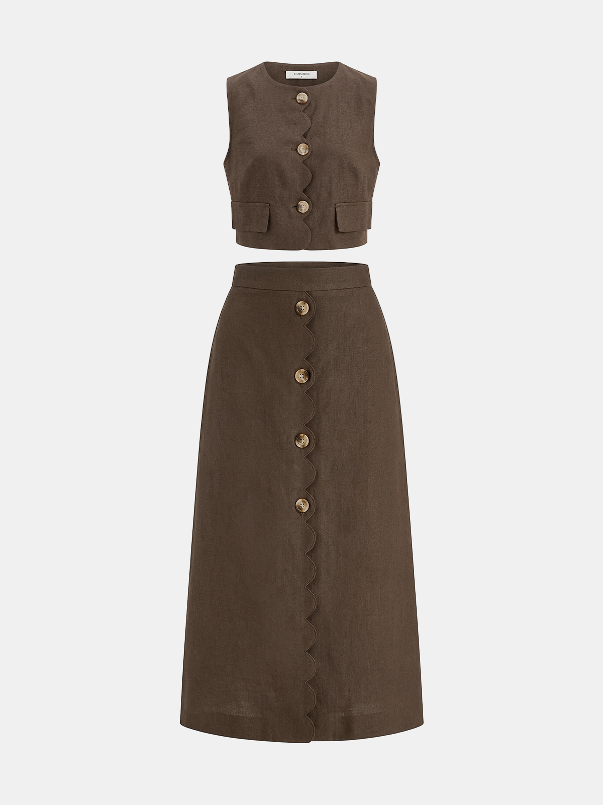 Women's Two-Piece Set with Vest and Coordinated Skirt – Scalloped Edge
