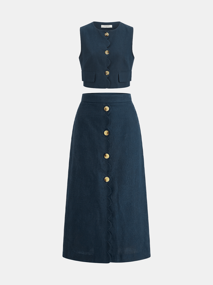 Women's Two-Piece Set with Vest and Coordinated Skirt – Scalloped Edge