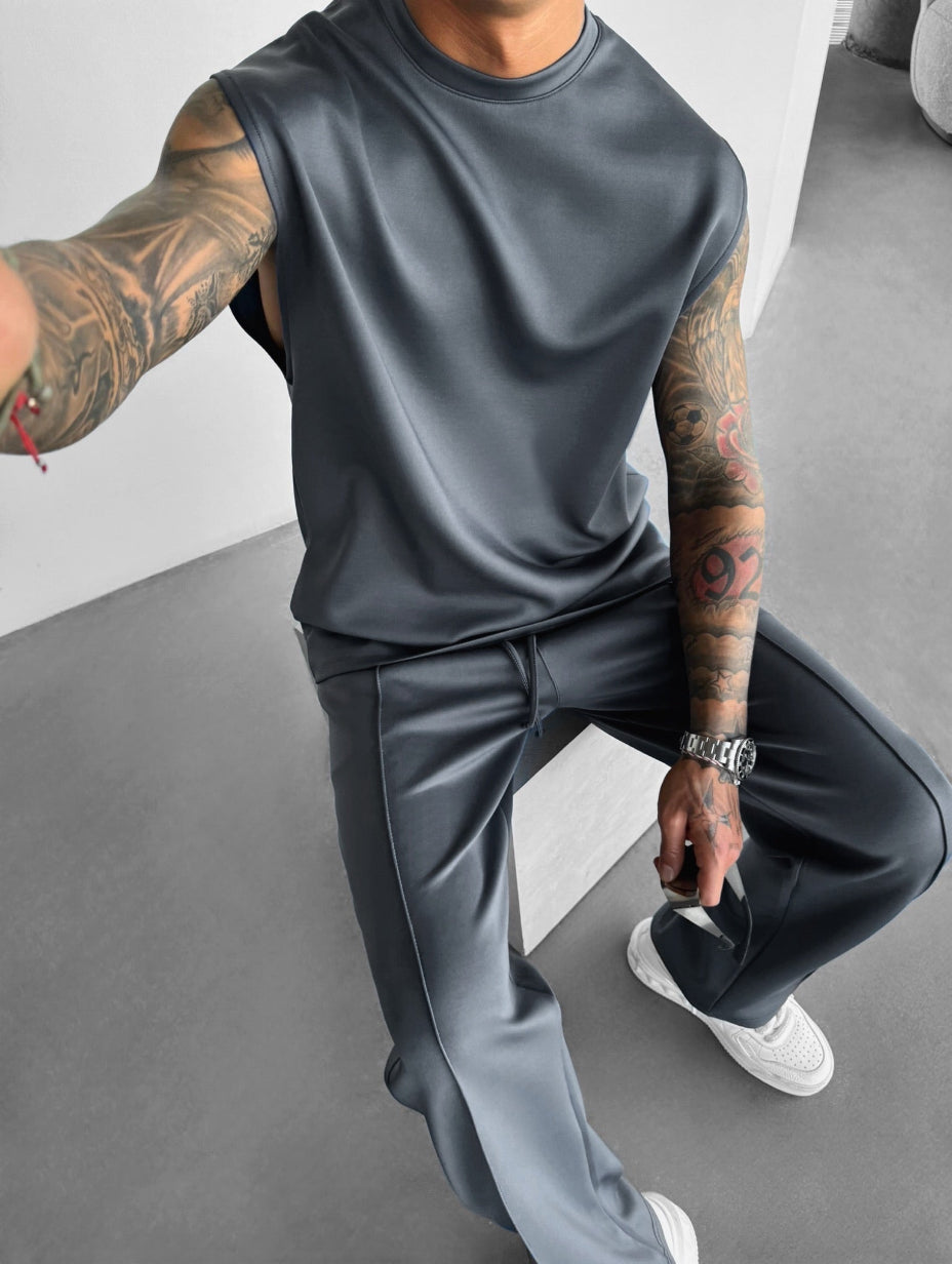 Men's Lounge Set with Sleeveless Top and Tailored Pants