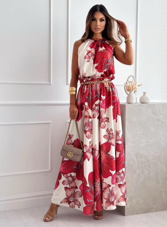 Dame Midi Kjole i Rosa Farve med Unikt Design Detalje