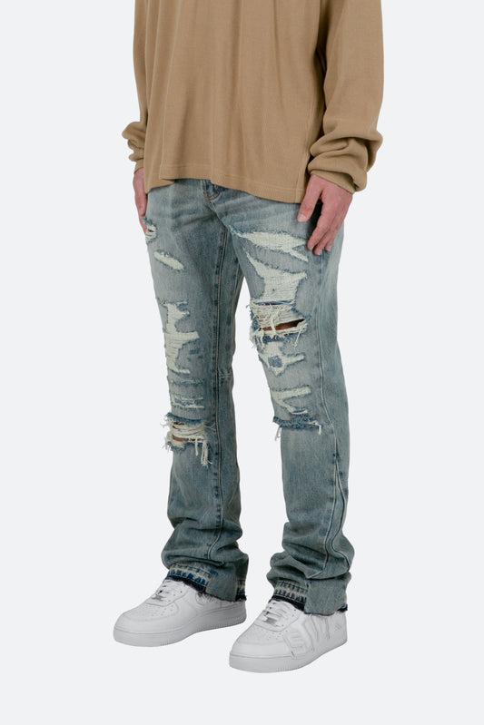Herrejeans med blåslidte vide ben – Slim fit og strukturerede detaljer