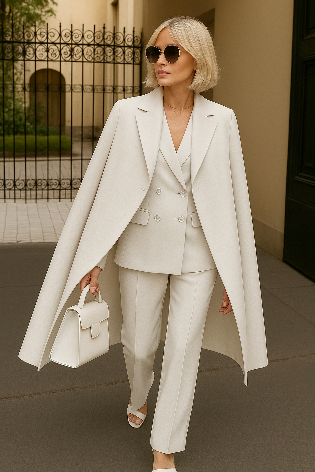 Women's Three-Piece Set: Coat, Blazer, and Regular Fit Pants – Wool Blend