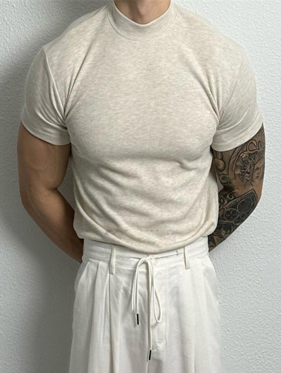 Herre T-shirt Kortærmet Halvhøj Krave Hurtig Tørring Svedabsorberende Slim Fit