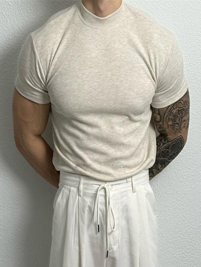 Herre T-shirt Kortærmet Halvhøj Krave Hurtig Tørring Svedabsorberende Slim Fit
