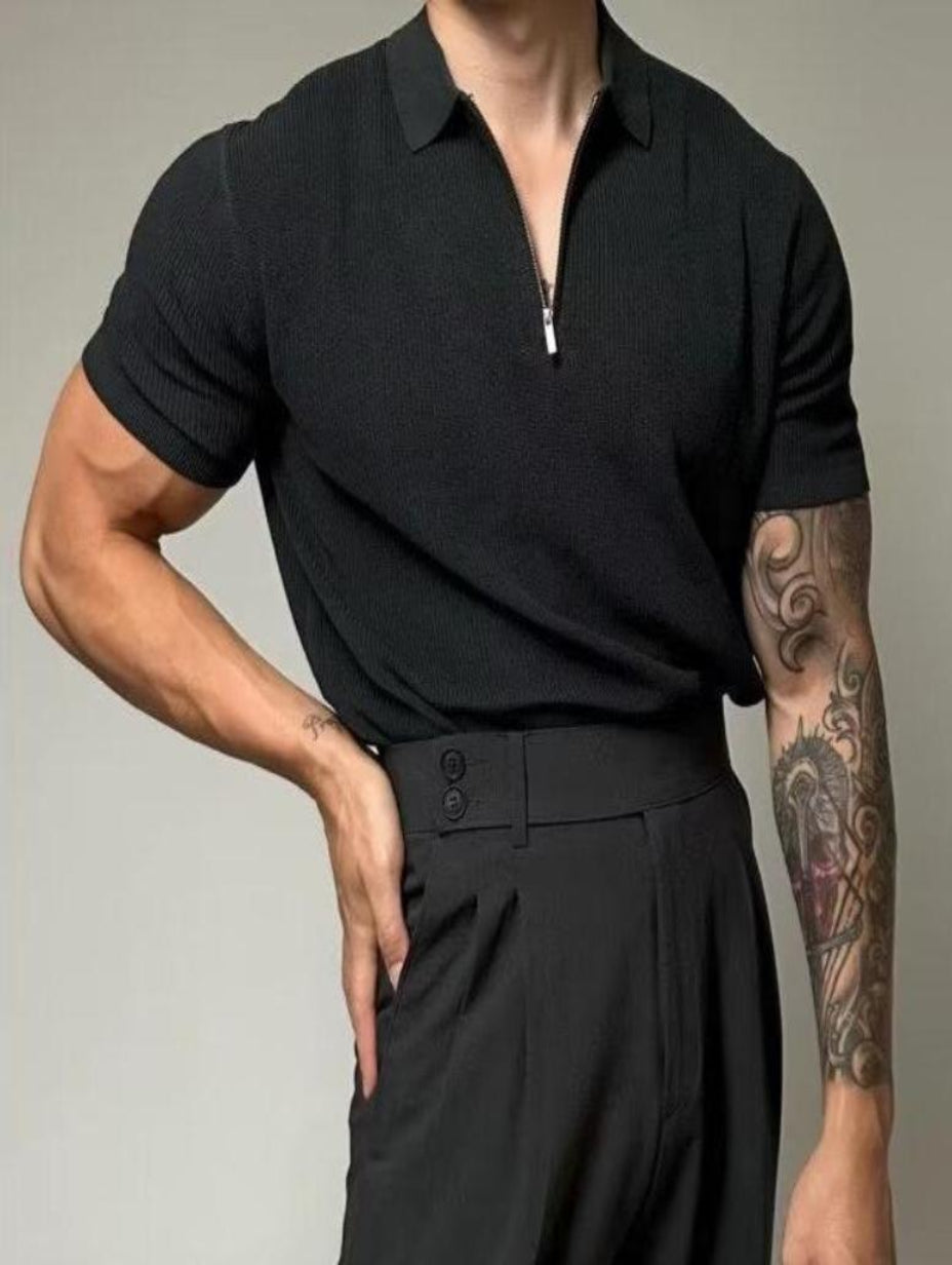 Polo Estiva da Uomo Mezza Zip Maniche Corte Colletto a Rever Vestibilità Comoda