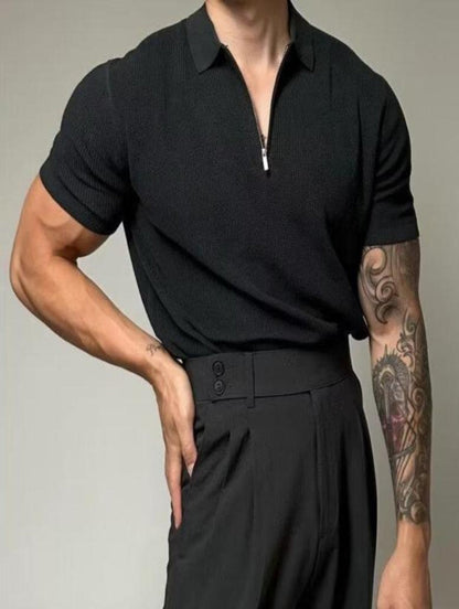 Polo Estiva da Uomo Mezza Zip Maniche Corte Colletto a Rever Vestibilità Comoda