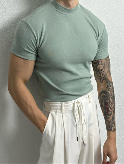 Herre T-shirt Kortærmet Halvhøj Krave Hurtig Tørring Svedabsorberende Slim Fit