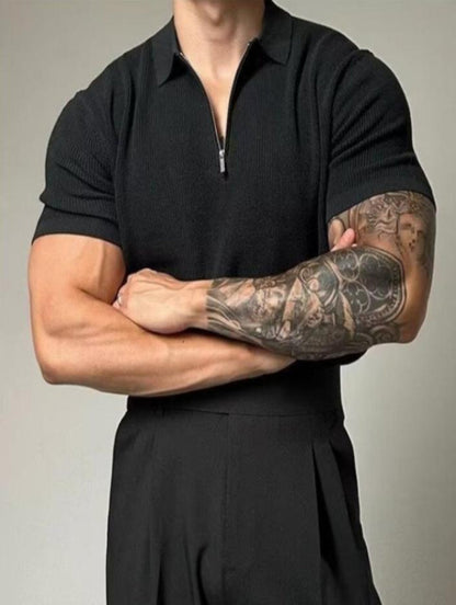 Polo Estiva da Uomo Mezza Zip Maniche Corte Colletto a Rever Vestibilità Comoda