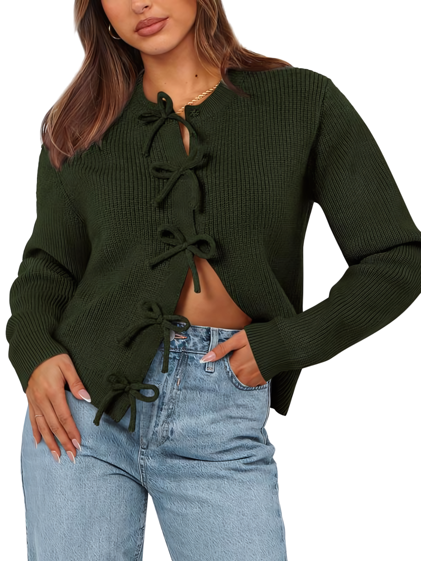 Cardigan Donna Autunnale con Laccetti e Apertura Frontale – Stile Versatile