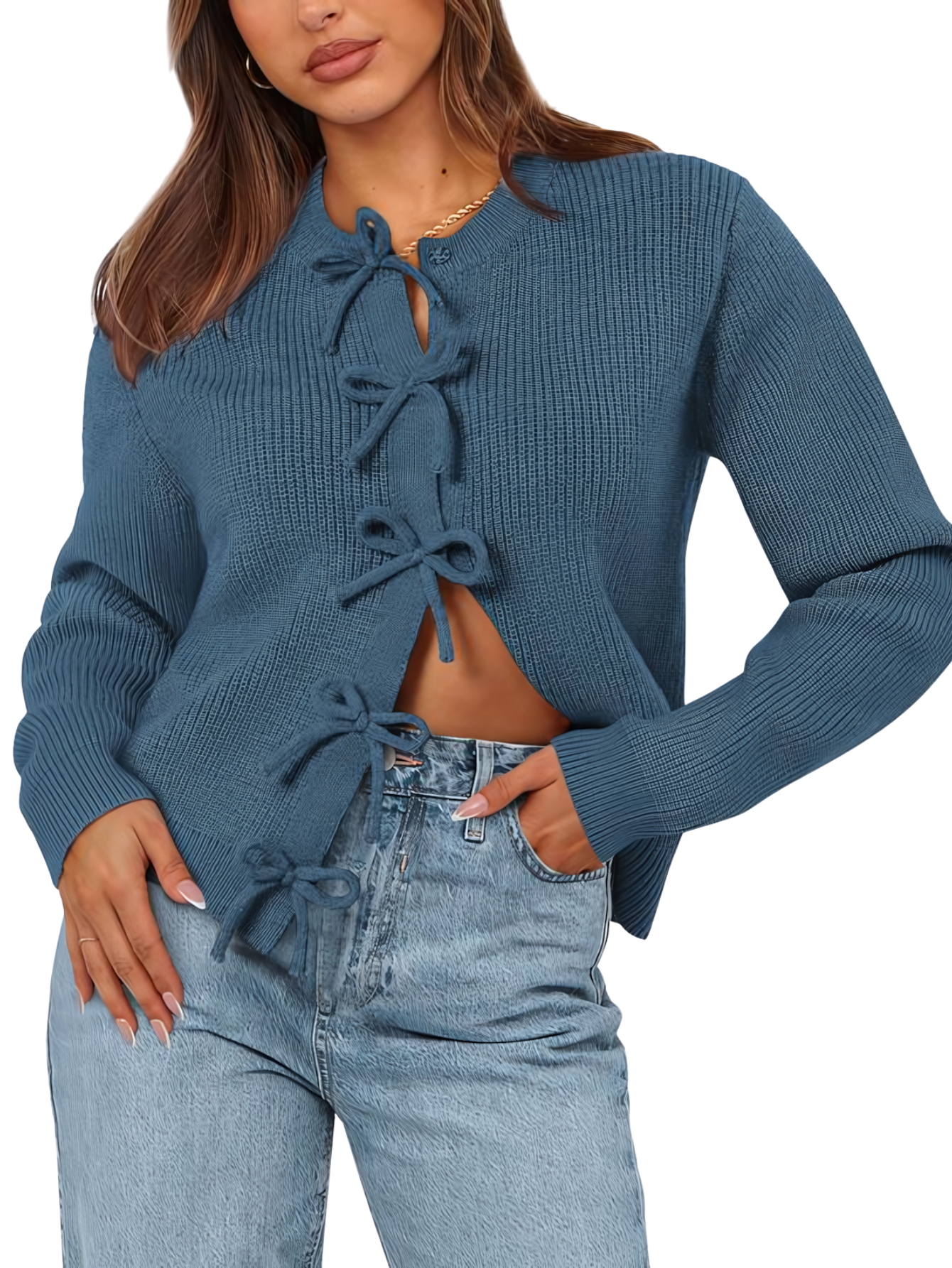 Cardigan Donna Autunnale con Laccetti e Apertura Frontale – Stile Versatile
