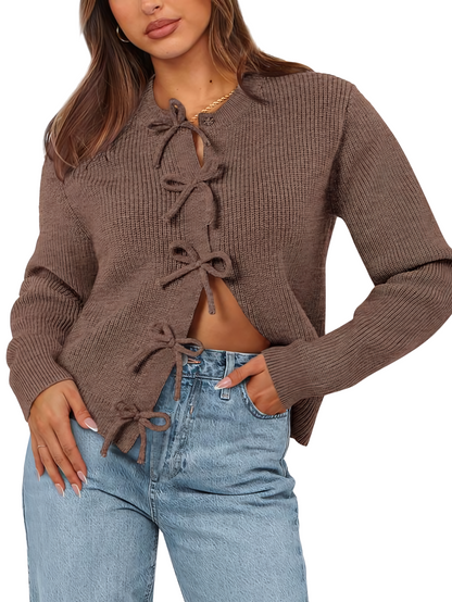 Cardigan Donna Autunnale con Laccetti e Apertura Frontale – Stile Versatile