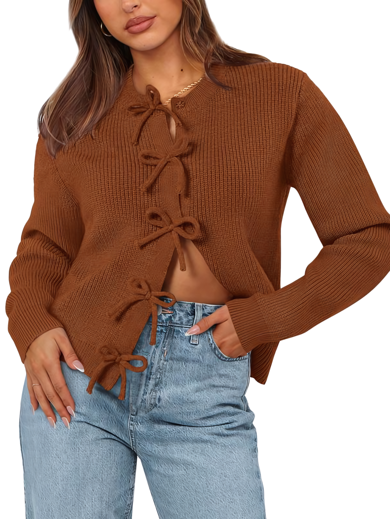 Cardigan Donna Autunnale con Laccetti e Apertura Frontale – Stile Versatile