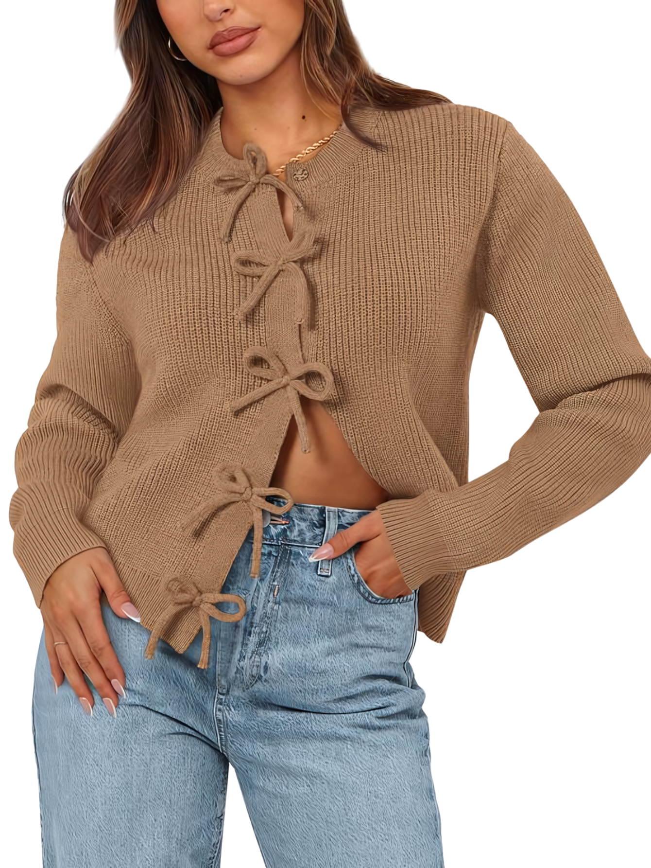 Cardigan Donna Autunnale con Laccetti e Apertura Frontale – Stile Versatile