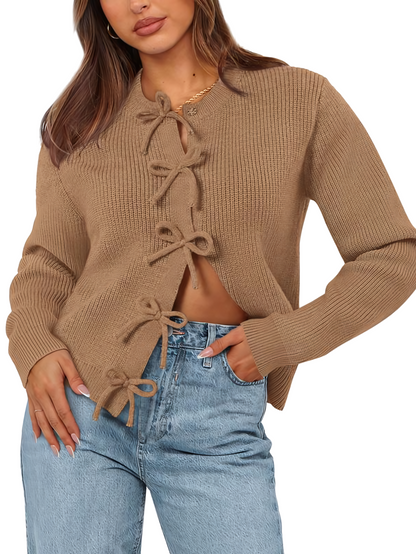 Cardigan Donna Autunnale con Laccetti e Apertura Frontale – Stile Versatile