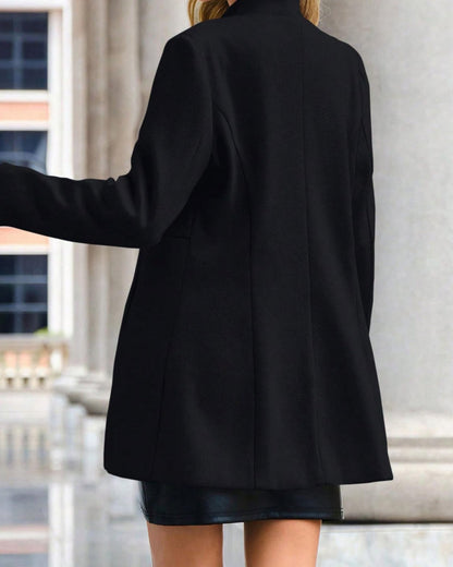 Women's Slim Long Sleeve Jacket with Mandarin Collar and Open Front Pockets