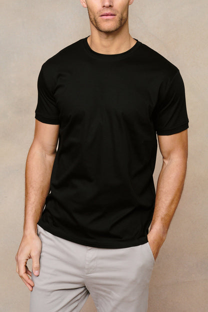 T-shirt da Uomo Girocollo in Cotone Mercerizzato Stile Nero con Finitura Morbida