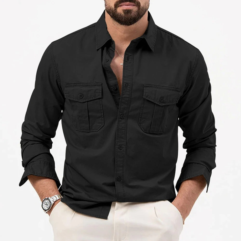 Camicia da Uomo a Maniche Lunghe, Vestibilità Sartoriale e Doppie Tasche