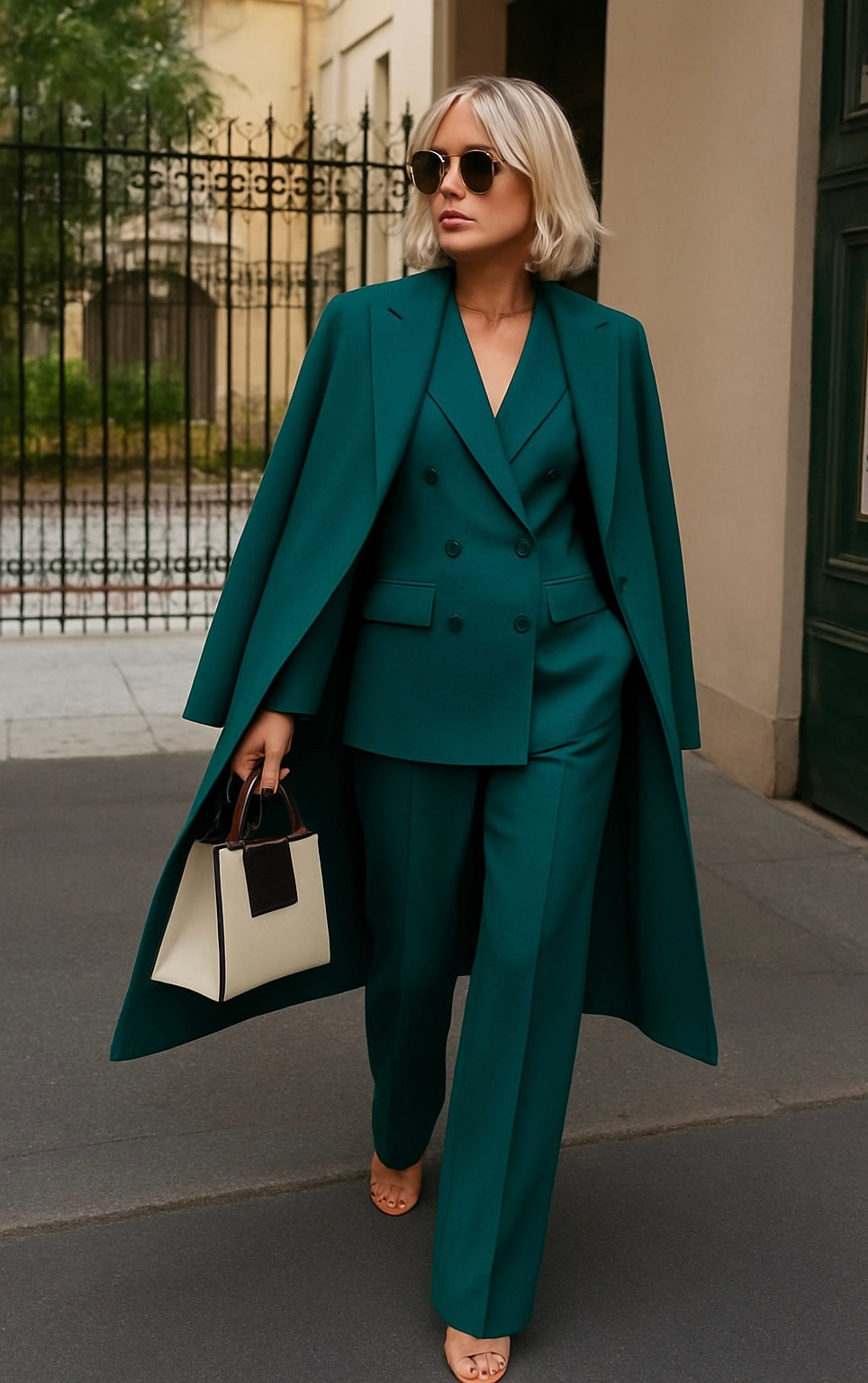 Women's Three-Piece Set: Coat, Blazer, and Regular Fit Pants – Wool Blend