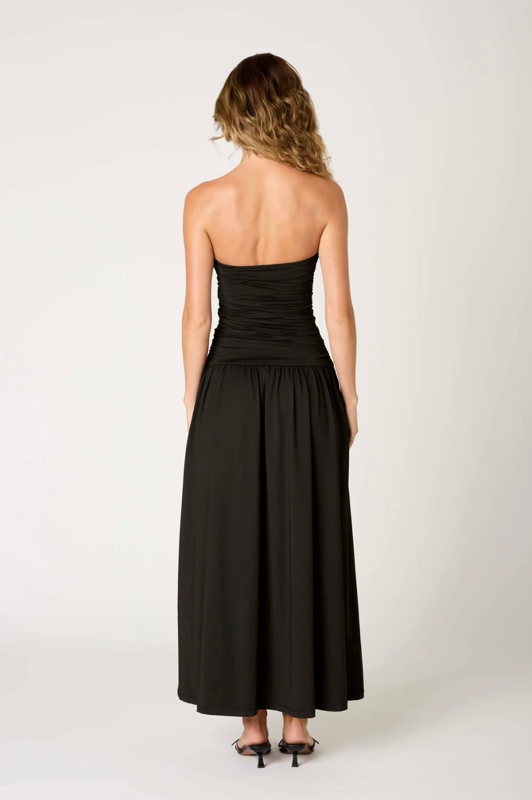 Women's Strapless Evening Dress with Draped Bodice, Floor-Length