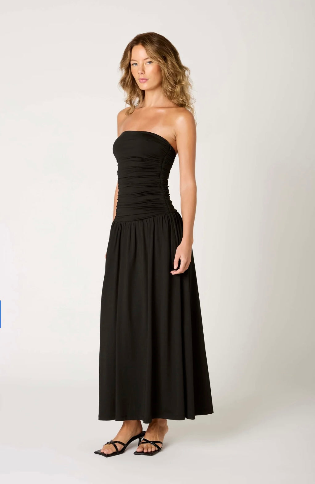 Women's Strapless Evening Dress with Draped Bodice, Floor-Length