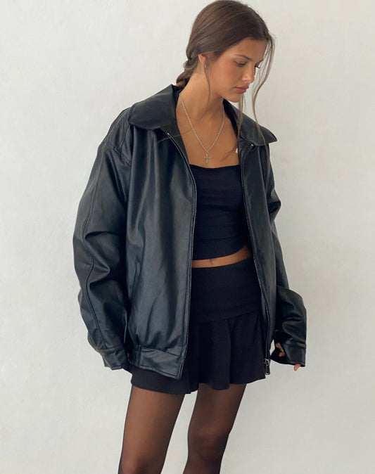 Women's Oversized Boxy Jacket with Zip – Notched Collar