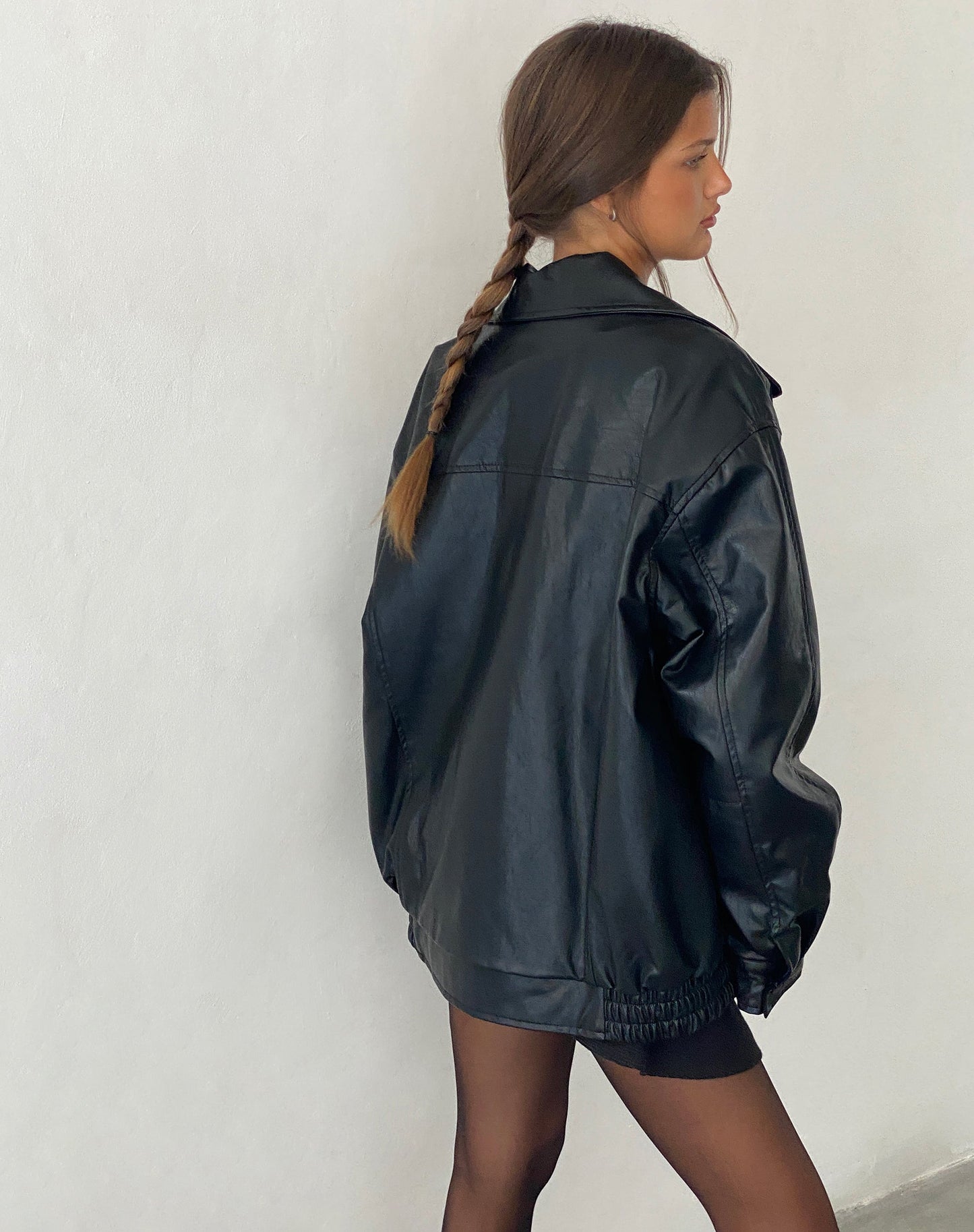 Women's Oversized Boxy Jacket with Zip – Notched Collar