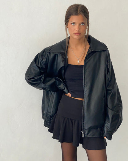 Women's Oversized Boxy Jacket with Zip – Notched Collar
