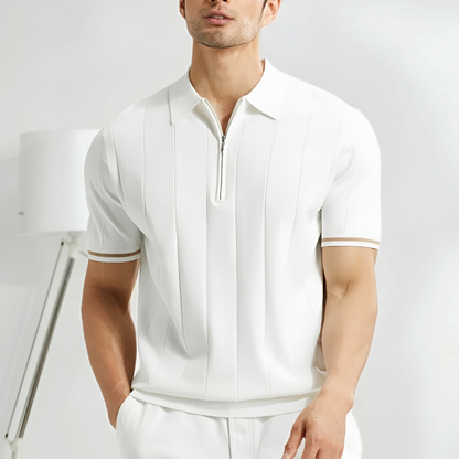Polo da Uomo con Mezza Zip, Struttura a Righe Testurizzate, Regular Fit