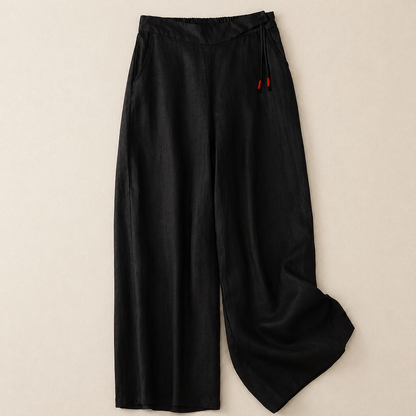Pantaloni Donna a Gamba Larga con Coulisse in Cotone Blend e Lino Blend – Stile Casual Comodo