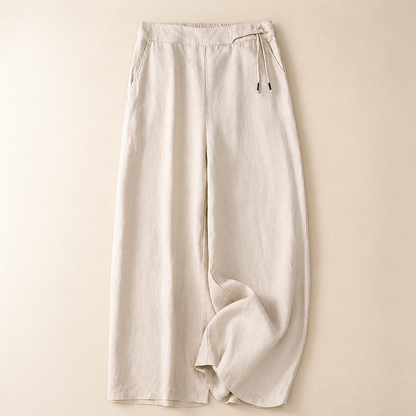 Pantaloni Donna a Gamba Larga con Coulisse in Cotone Blend e Lino Blend – Stile Casual Comodo
