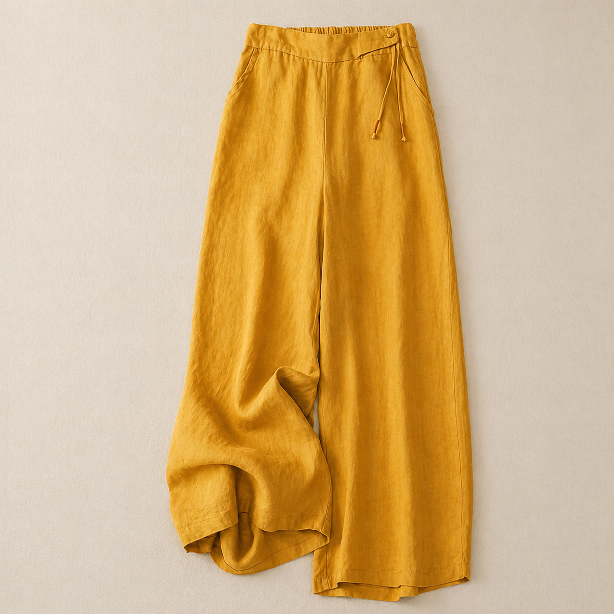 Pantaloni Donna a Gamba Larga con Coulisse in Cotone Blend e Lino Blend – Stile Casual Comodo