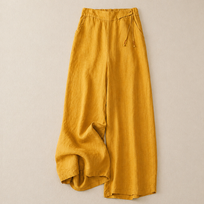 Pantaloni Donna a Gamba Larga con Coulisse in Cotone Blend e Lino Blend – Stile Casual Comodo