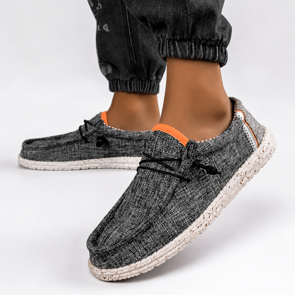 Åndbare lærredsmokkasiner til mænd med justerbar snøredetalje