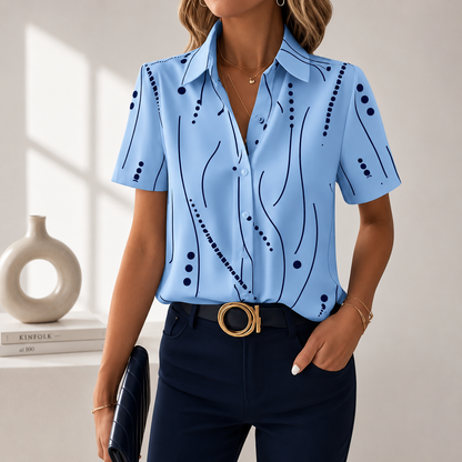Camicetta Donna con Stampa Astratta e Abbottonatura Frontale – Stile Elegante