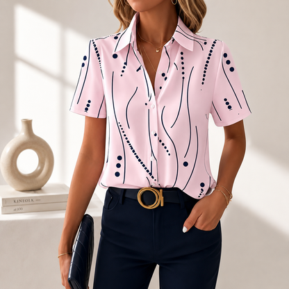 Camicetta Donna con Stampa Astratta e Abbottonatura Frontale – Stile Elegante