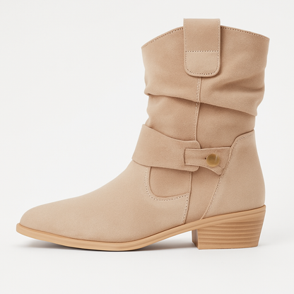 Stivaletti da Donna in Camoscio Sand con Tacco Basso e Zip Laterale